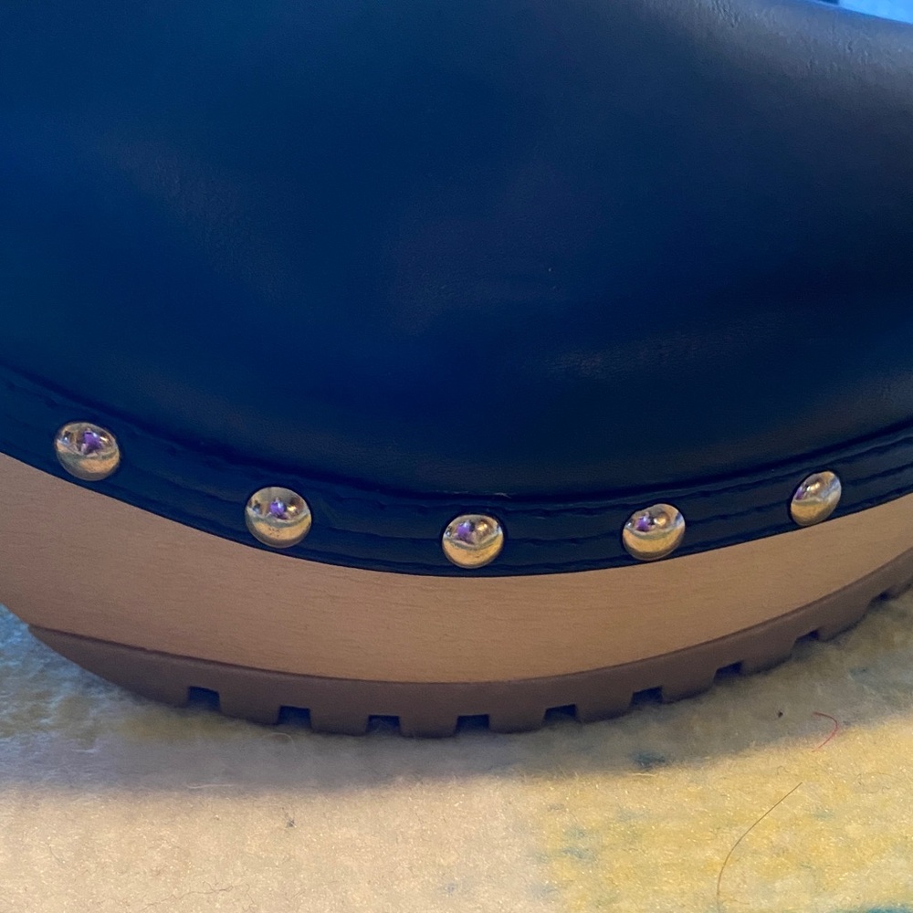 Madden Girl Black and Tan Studded Platform Mules - Picture 3 of 7